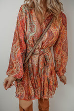 Boho Paisley Print Mini Jurk met Lange Mouwen - Mini Dresses - Jurkjes.co