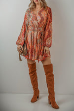 Boho Paisley Print Mini Jurk met Lange Mouwen - Mini Dresses - Jurkjes.co