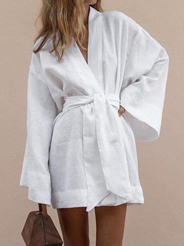 Cardigan Jurk met V-hals en Ceintuur - Mini Dresses - Jurkjes.co
