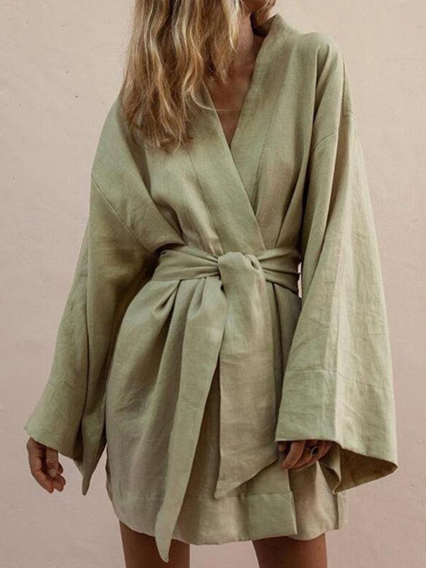 Cardigan Jurk met V-hals en Ceintuur - Mini Dresses - Jurkjes.co