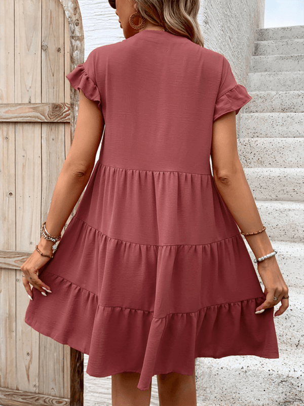 Casual Jurk met Knoopsluiting en Ruffle Mouwen - Mini Dresses - Jurkjes.co