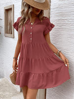 Casual Jurk met Knoopsluiting en Ruffle Mouwen - Mini Dresses - Jurkjes.co