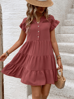 Casual Jurk met Knoopsluiting en Ruffle Mouwen - Mini Dresses - Jurkjes.co