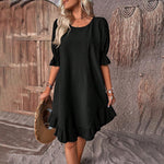 Casual Jurk met Pofmouwen en Ruches - Women Summer Dress - Jurkjes.co