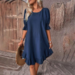 Casual Jurk met Pofmouwen en Ruches - Women Summer Dress - Jurkjes.co