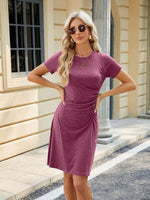 Casual Jurk met Ronde Hals en Rimpelontwerp - Mini Dresses - Jurkjes.co