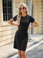 Casual Jurk met Ronde Hals en Rimpelontwerp - Mini Dresses - Jurkjes.co