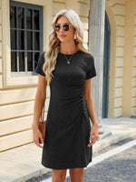 Casual Jurk met Ronde Hals en Rimpelontwerp - Mini Dresses - Jurkjes.co