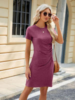 Casual Jurk met Ronde Hals en Rimpelontwerp - Mini Dresses - Jurkjes.co