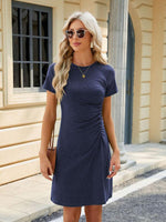 Casual Jurk met Ronde Hals en Rimpelontwerp - Mini Dresses - Jurkjes.co