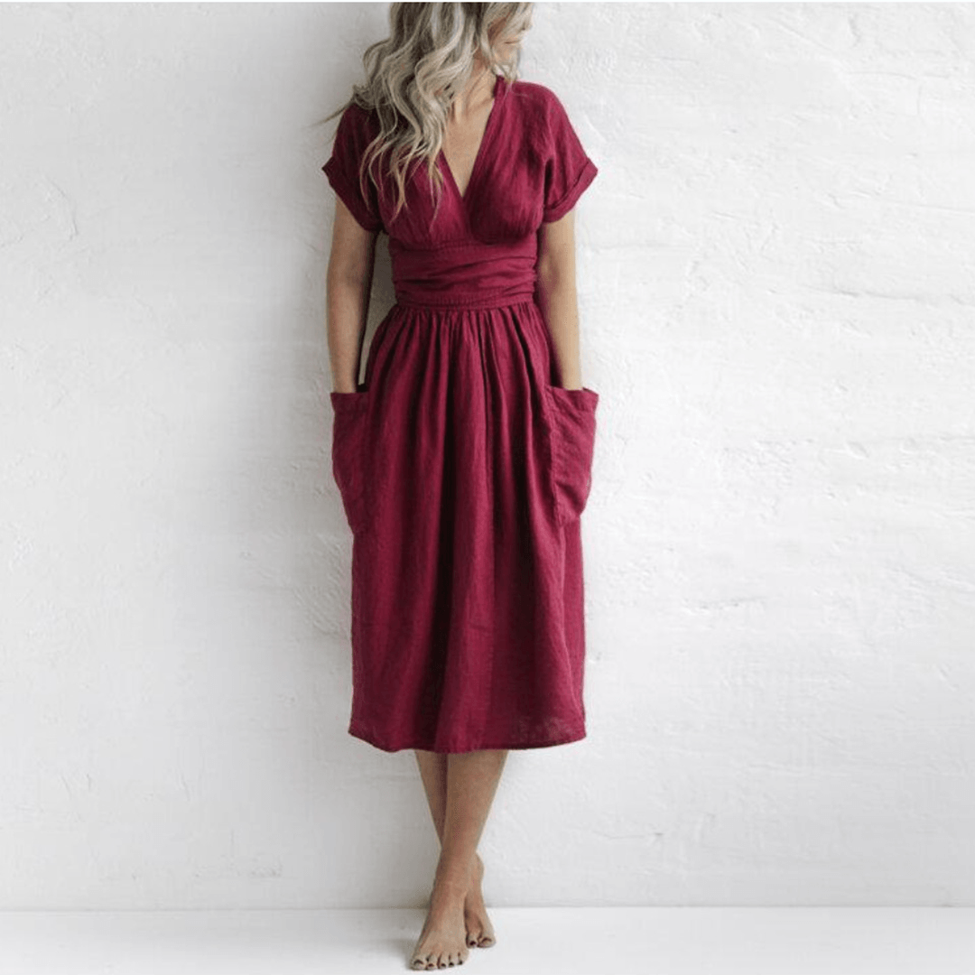 Casual Jurk met V-hals en A-lijn - Women Summer Dress - Jurkjes.co