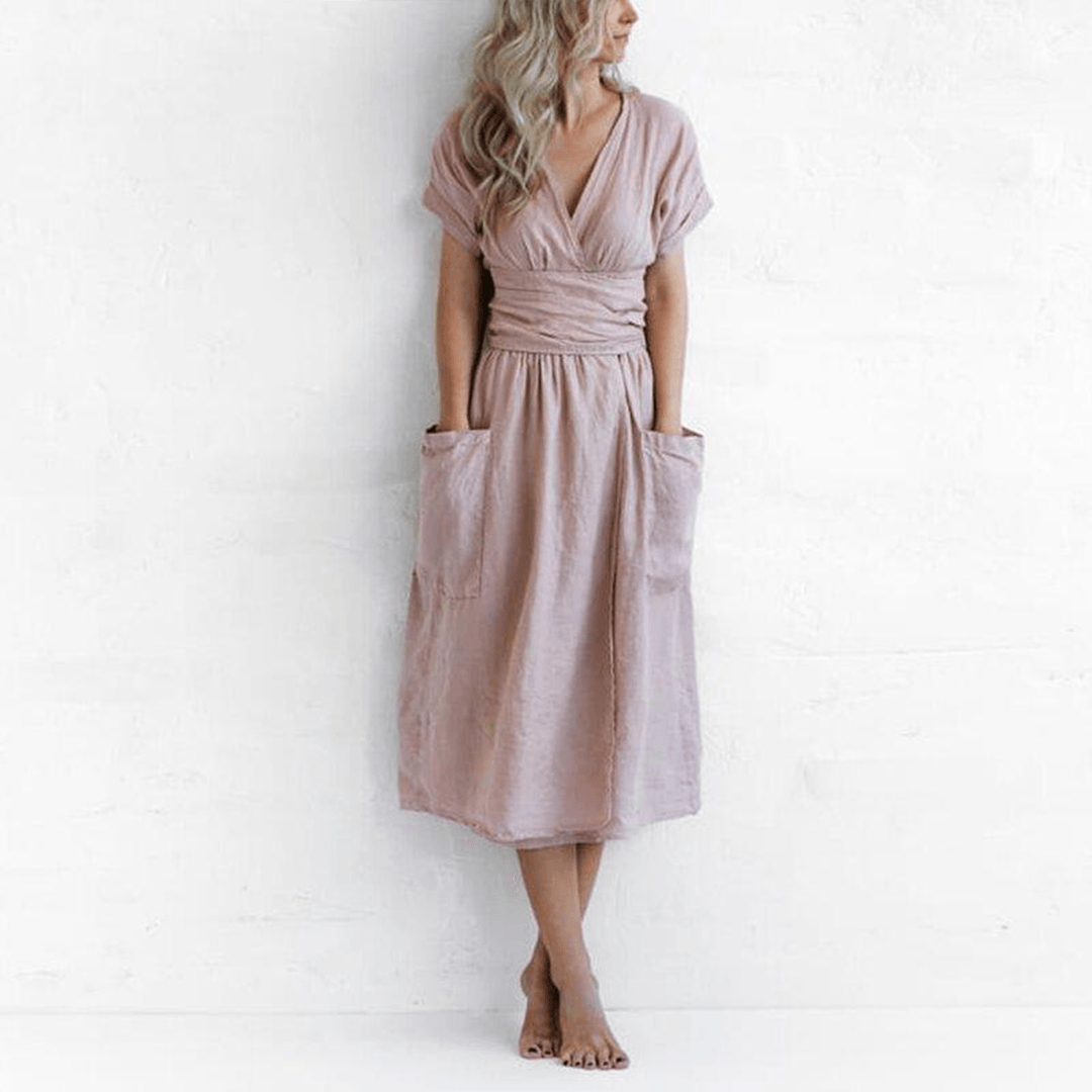 Casual Jurk met V-hals en A-lijn - Women Summer Dress - Jurkjes.co