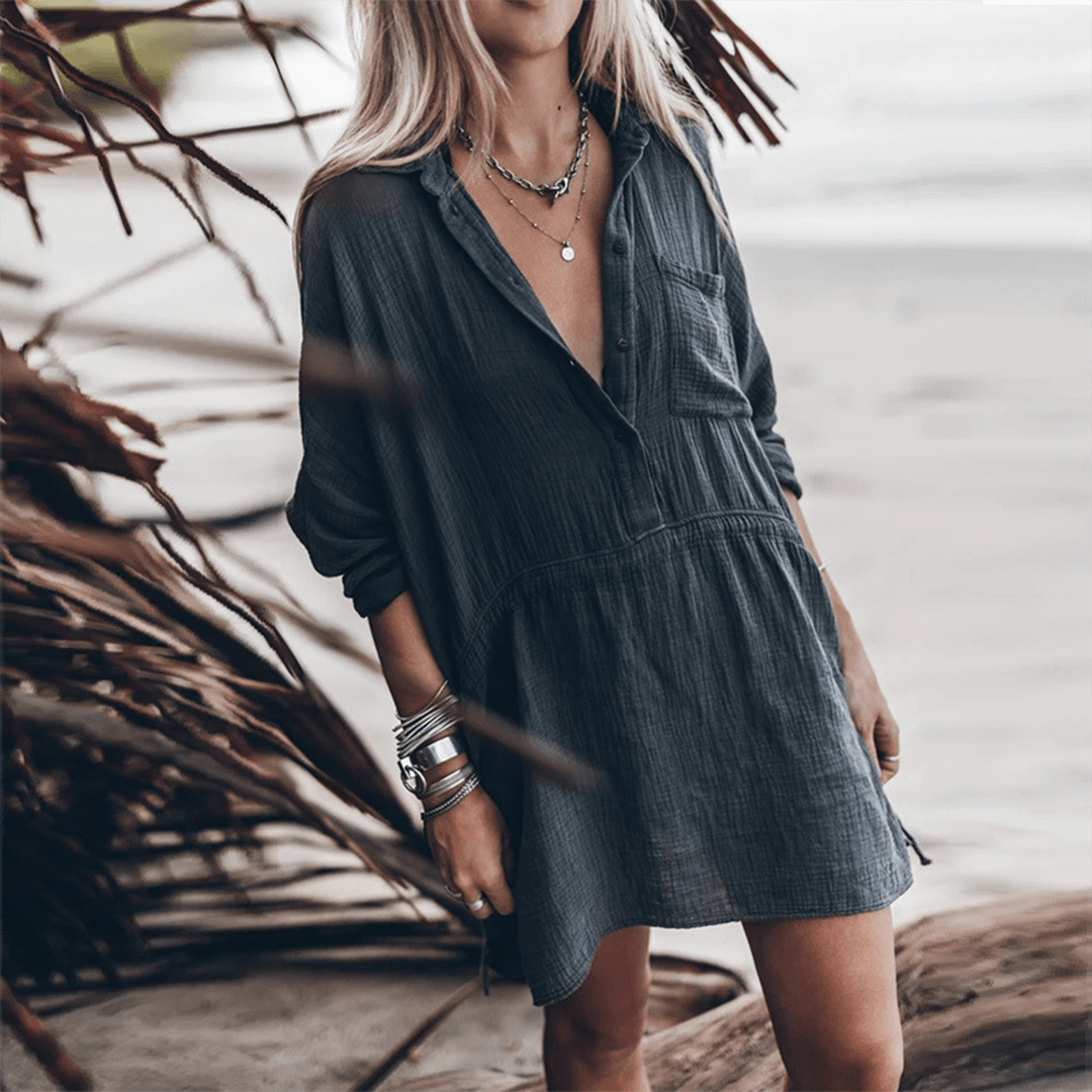 Casual Jurk met V-hals en Koorden - Dresses - Jurkjes.co