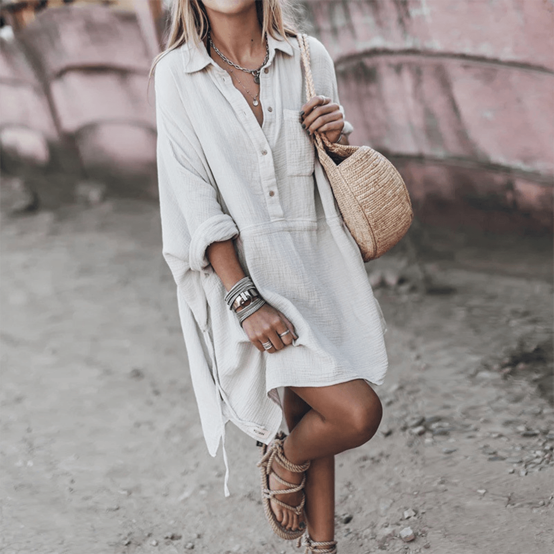 Casual Jurk met V-hals en Koorden - Dresses - Jurkjes.co