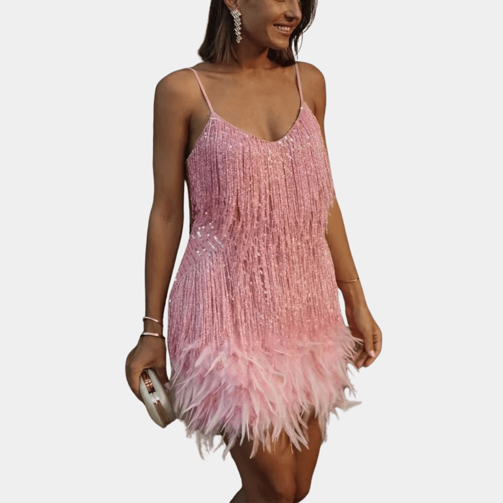 Cocktailjurk met Pailletten en Veren - CB - Dresses - Jurkjes.co