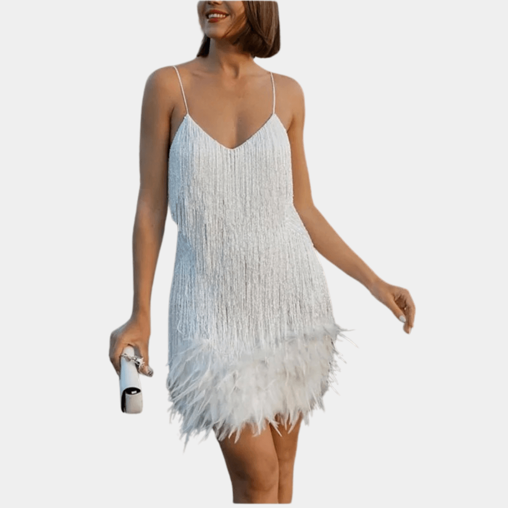 Cocktailjurk met Pailletten en Veren - CB - Dresses - Jurkjes.co
