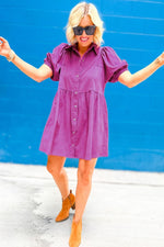 Corduroy Babydoll Jurk met Pofmouwen - Mini Dresses - Jurkjes.co