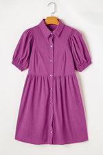 Corduroy Babydoll Jurk met Pofmouwen - Mini Dresses - Jurkjes.co