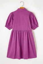 Corduroy Babydoll Jurk met Pofmouwen - Mini Dresses - Jurkjes.co