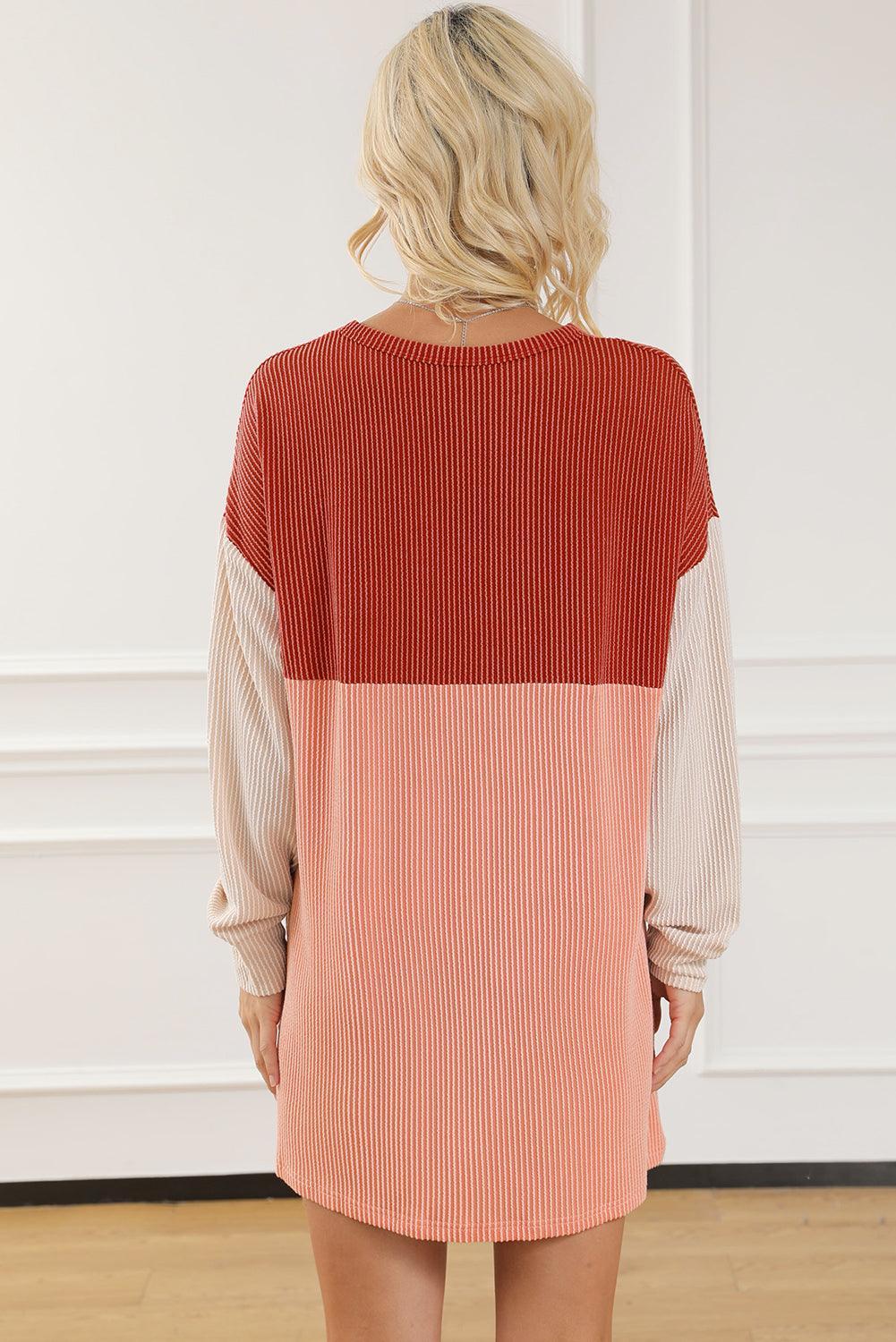 Corduroy Colorblock Jurk met Lange Mouwen - Mini Dresses - Jurkjes.co
