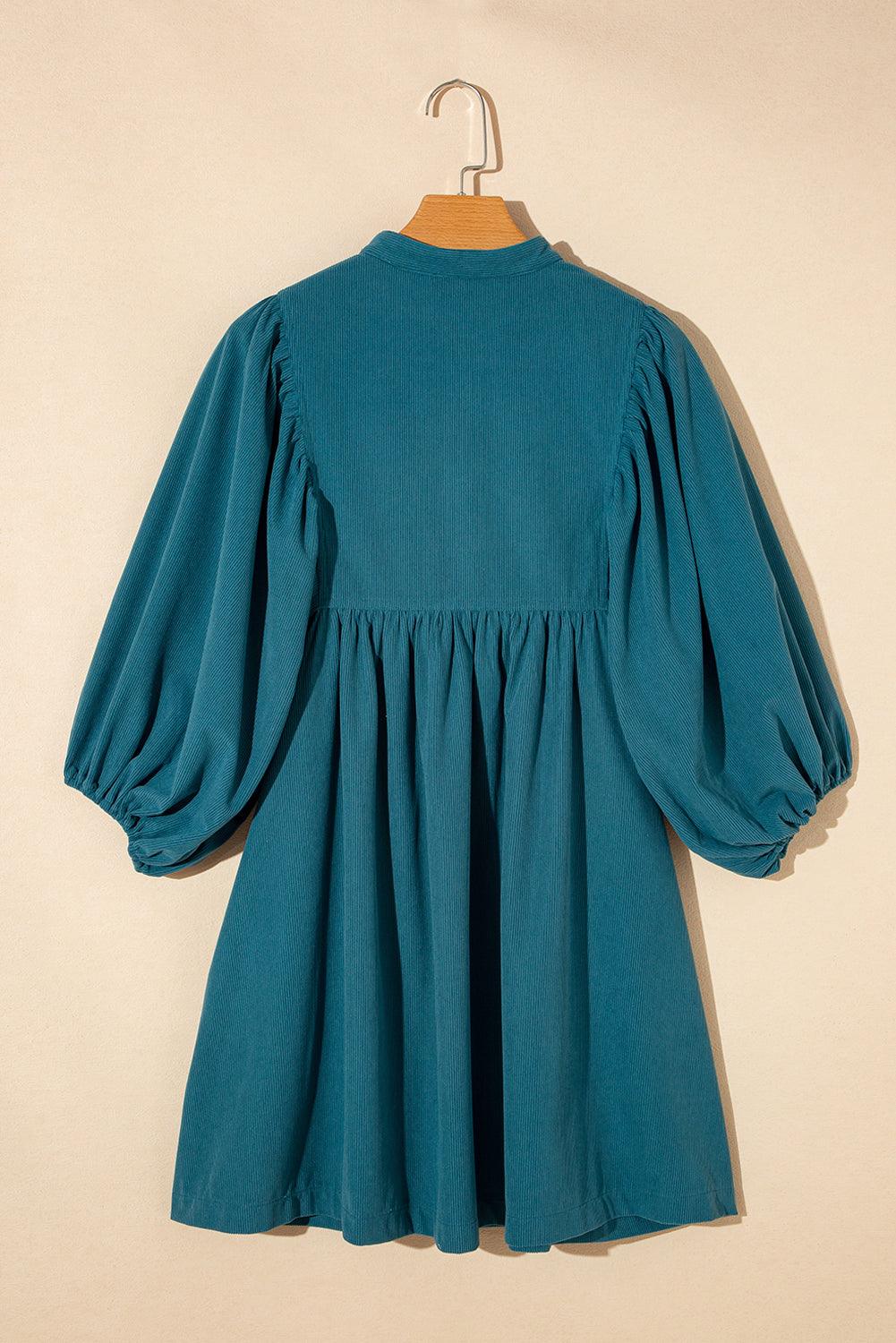 Corduroy Empire Taille Jurk met Drukknoopjes - Mini Dresses - Jurkjes.co