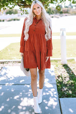 Corduroy Mini-Jurk met Franjes en Zakken - Mini Dresses - Jurkjes.co