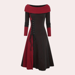 Damesjurk met Bardothals en Vetersluiting - Women Winter Dress - Jurkjes.co