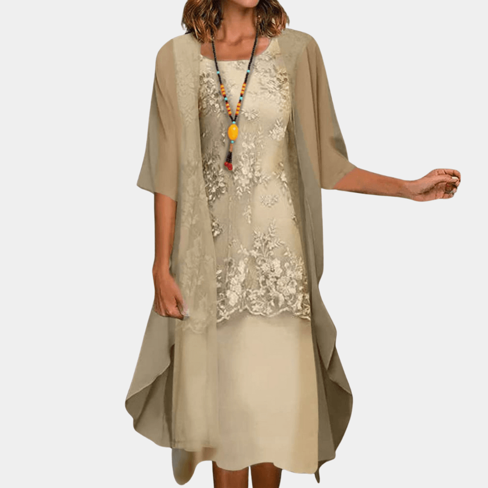 Damesjurk met Bloemenkant en Elegante Stijl - CB - Dresses - Jurkjes.co