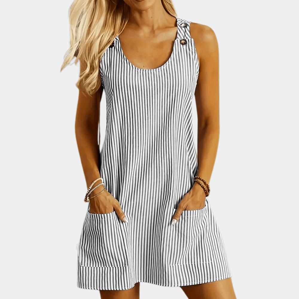 Damesjurk met Streeppatroon en Zakken - CB - Dresses - Jurkjes.co