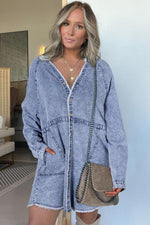 Denim Jurk met Lange Mouwen en Knoopsluiting - Mini Dresses - Jurkjes.co