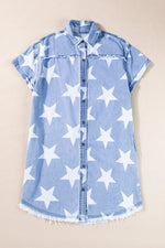 Denim Jurk met Sterren en Gerafelde Zoom - Mini Dresses - Jurkjes.co