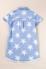 Denim Jurk met Sterren en Gerafelde Zoom - Mini Dresses - Jurkjes.co