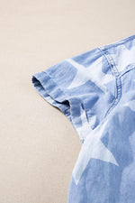 Denim Jurk met Sterren en Gerafelde Zoom - Mini Dresses - Jurkjes.co