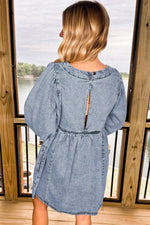 Denim Mini Jurk Hoge Taille en Losse Pasvorm - Mini Dresses - Jurkjes.co