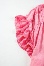 Denim Mini Jurk met Knopen en Korte Ruches Mouw - Mini Dresses - Jurkjes.co