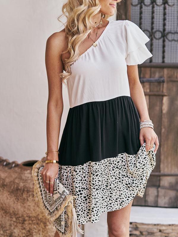 Eén-Schouder Jurk met Dierenprint - Group9 - Jurkjes.co