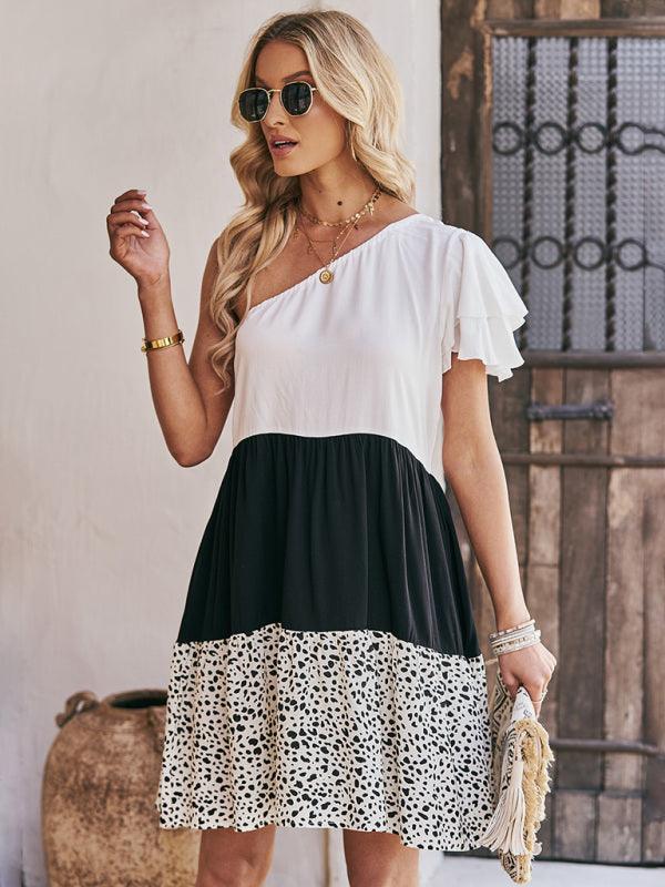 Eén-Schouder Jurk met Dierenprint - Group9 - Jurkjes.co