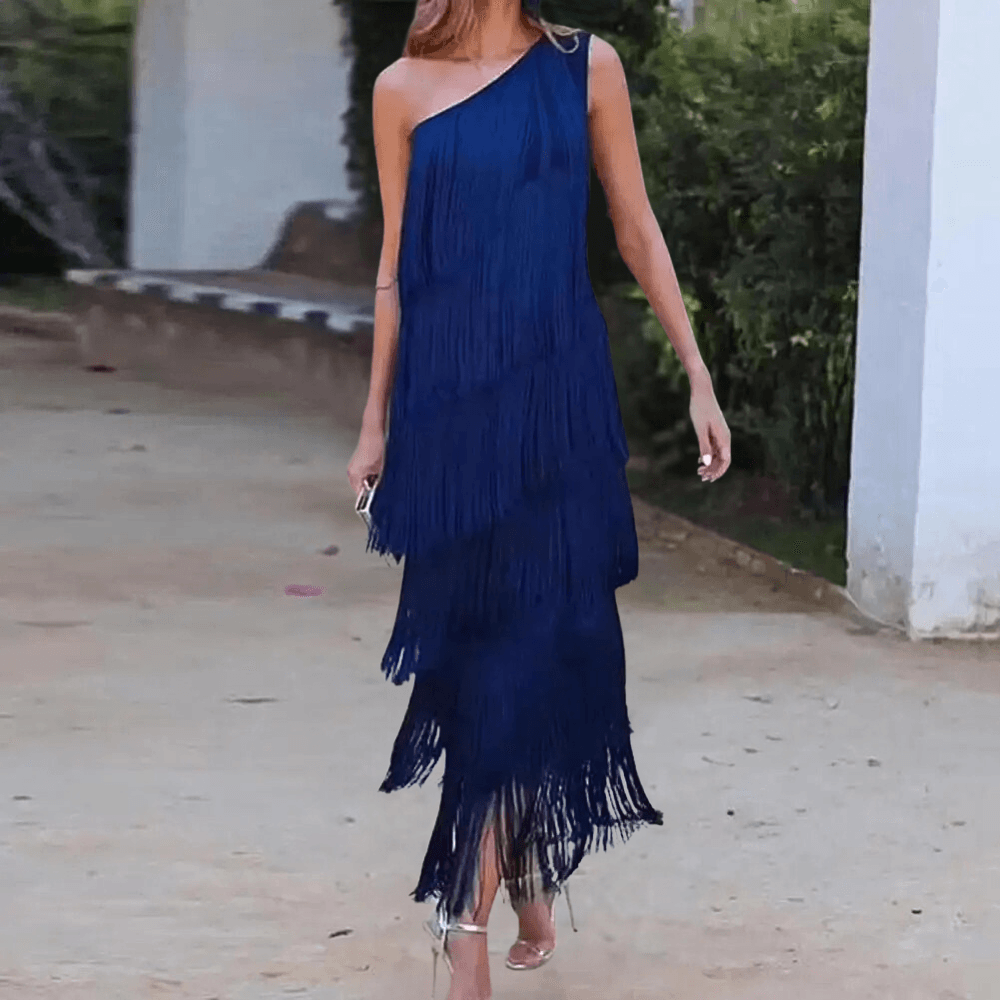 Eén-schouder jurk met franjes - Women Summer Dress - Jurkjes.co