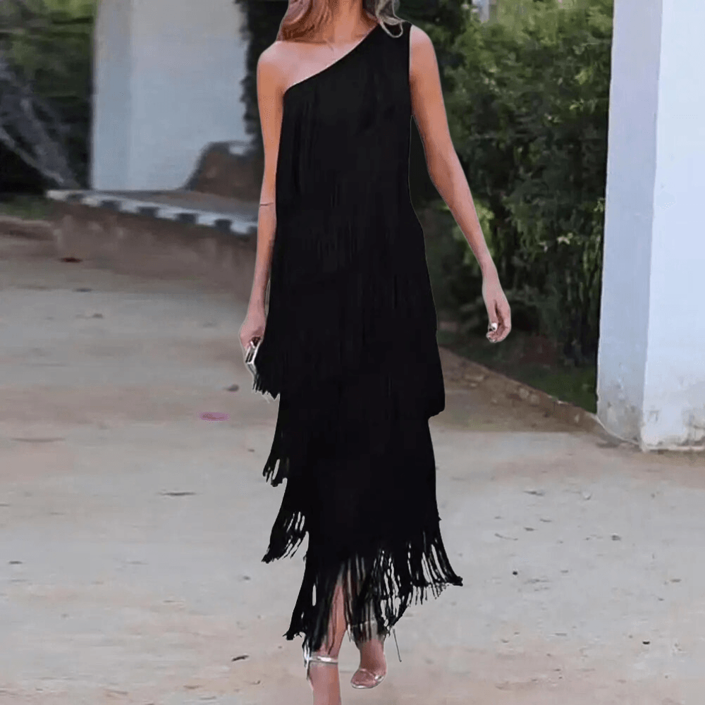 Eén-schouder jurk met franjes - Women Summer Dress - Jurkjes.co