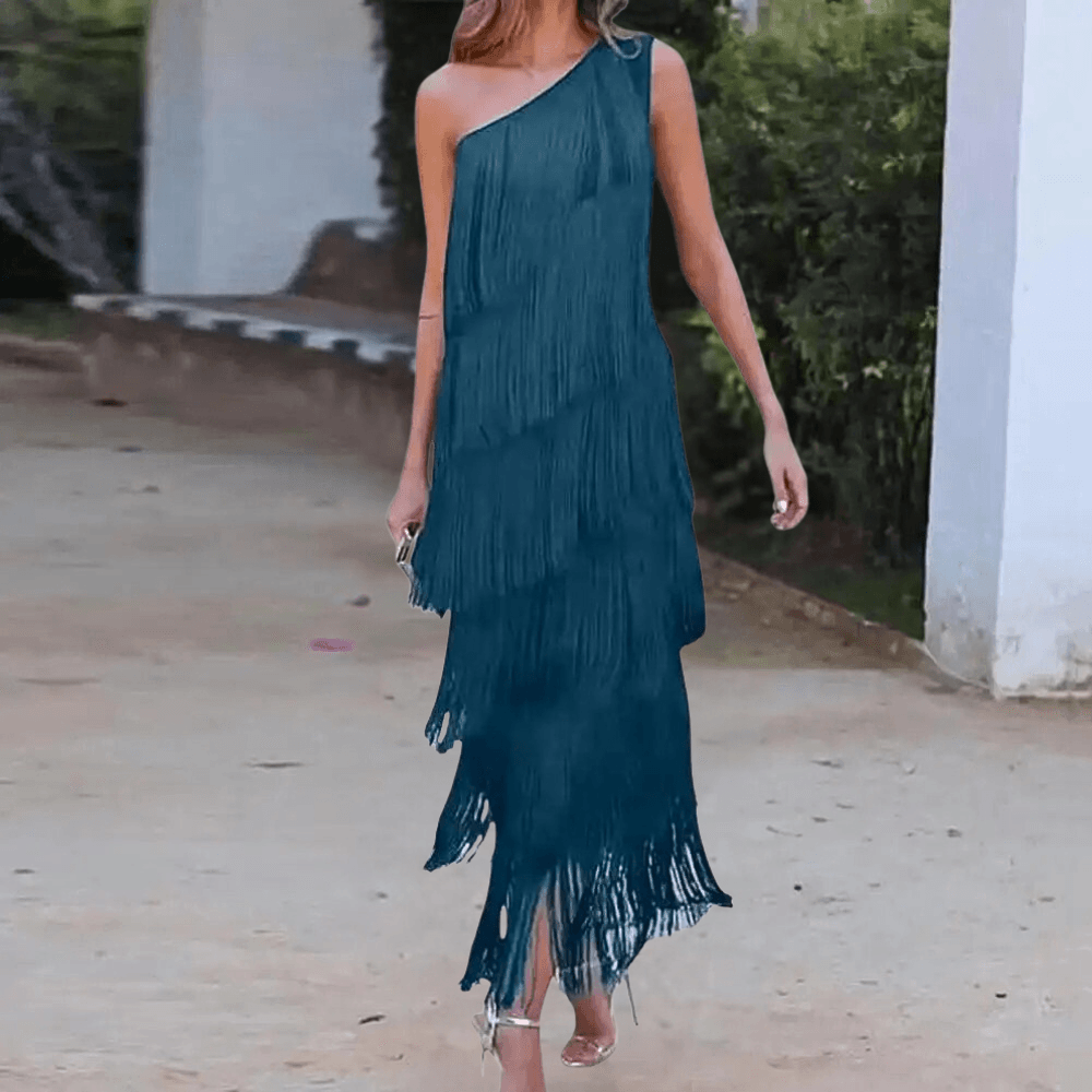Eén-schouder jurk met franjes - Women Summer Dress - Jurkjes.co