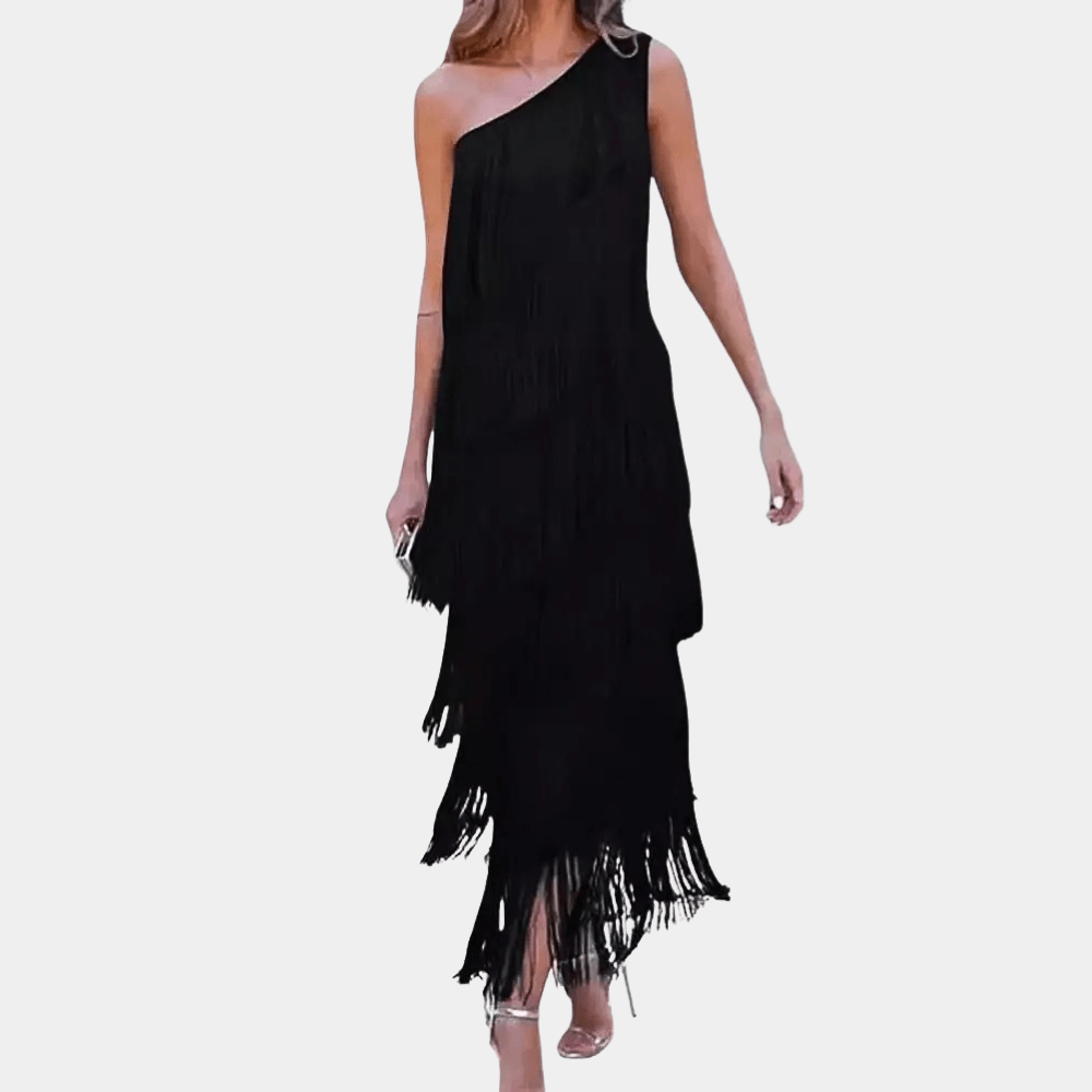 Eén-schouder jurk met franjes - Women Summer Dress - Jurkjes.co