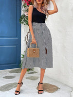 Eén-Schouder Jurk met Gestreept Patroon - Midi Dresses - Jurkjes.co