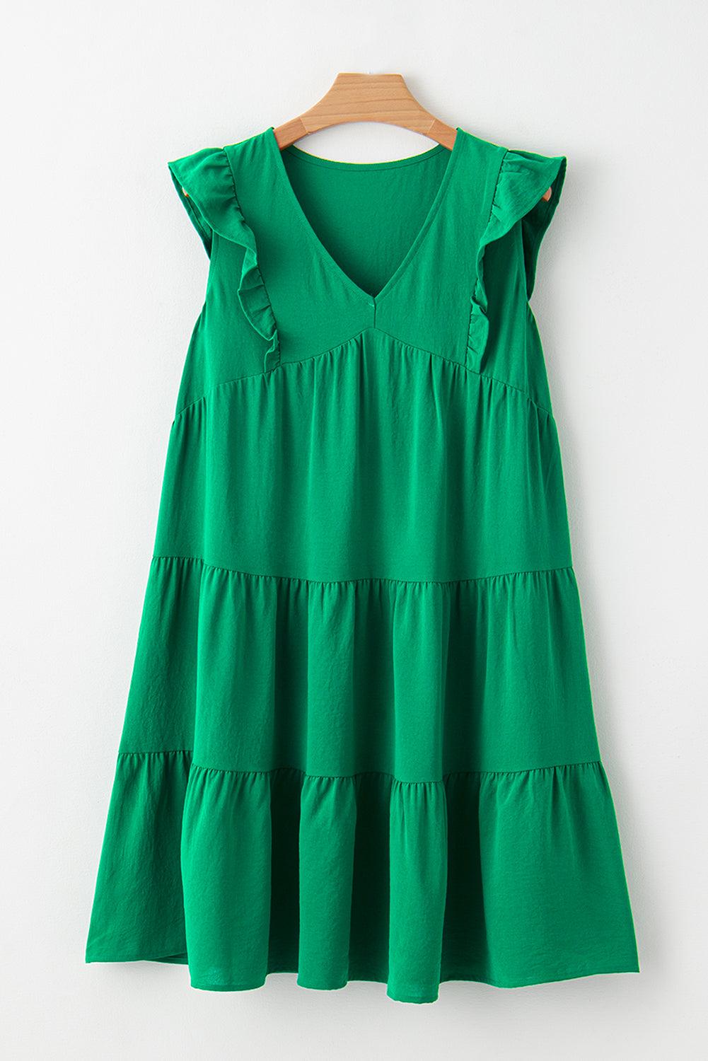Effen Mini Jurk met Ruches en V-hals - Mini Dresses - Jurkjes.co