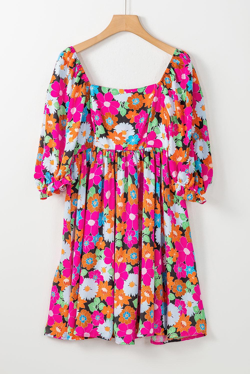 Elegante Bloemenprint Jurk met Korte Pofmouwen - Floral Dresses - Jurkjes.co