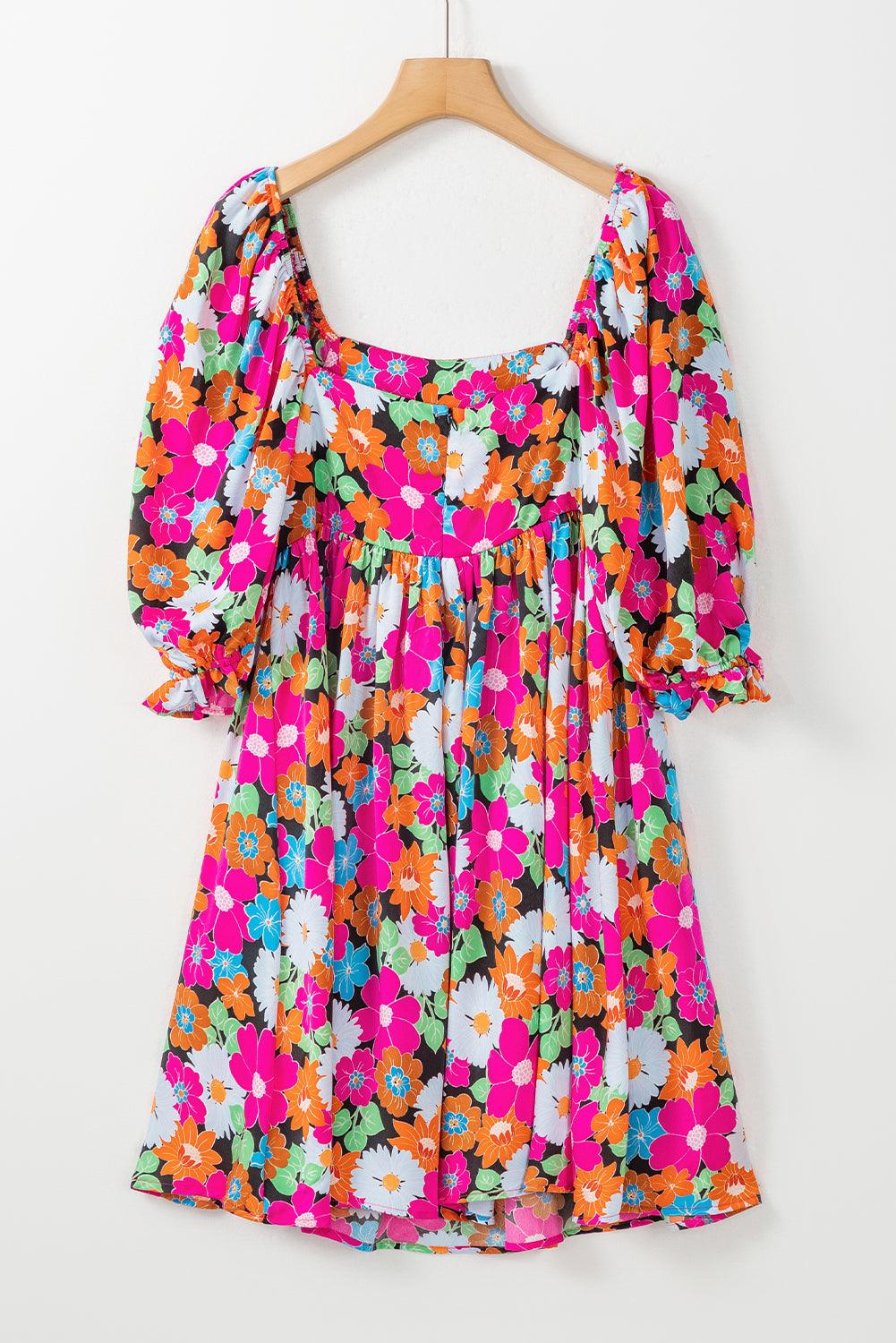 Elegante Bloemenprint Jurk met Korte Pofmouwen - Floral Dresses - Jurkjes.co