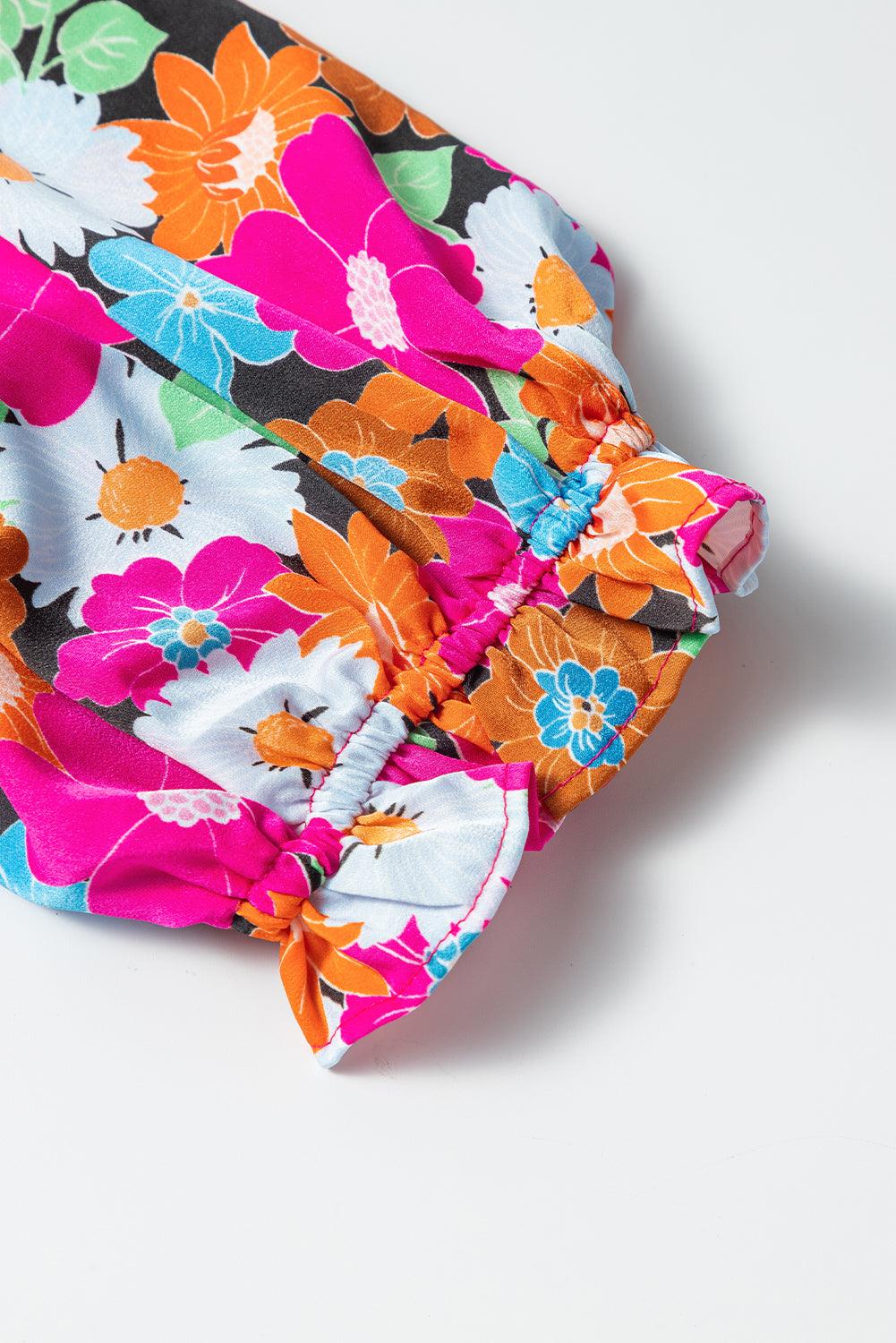 Elegante Bloemenprint Jurk met Korte Pofmouwen - Floral Dresses - Jurkjes.co