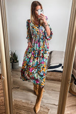 Elegante Bloemenprint Jurk met Pofmouwen en V-hals - Floral Dresses - Jurkjes.co