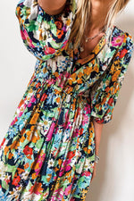 Elegante Bloemenprint Jurk met Pofmouwen en V-hals - Floral Dresses - Jurkjes.co