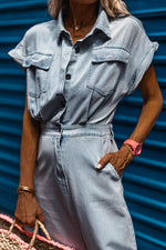 Elegante Denim Jurk met Korte Vleermuismouwen - Maxi Dresses - Jurkjes.co