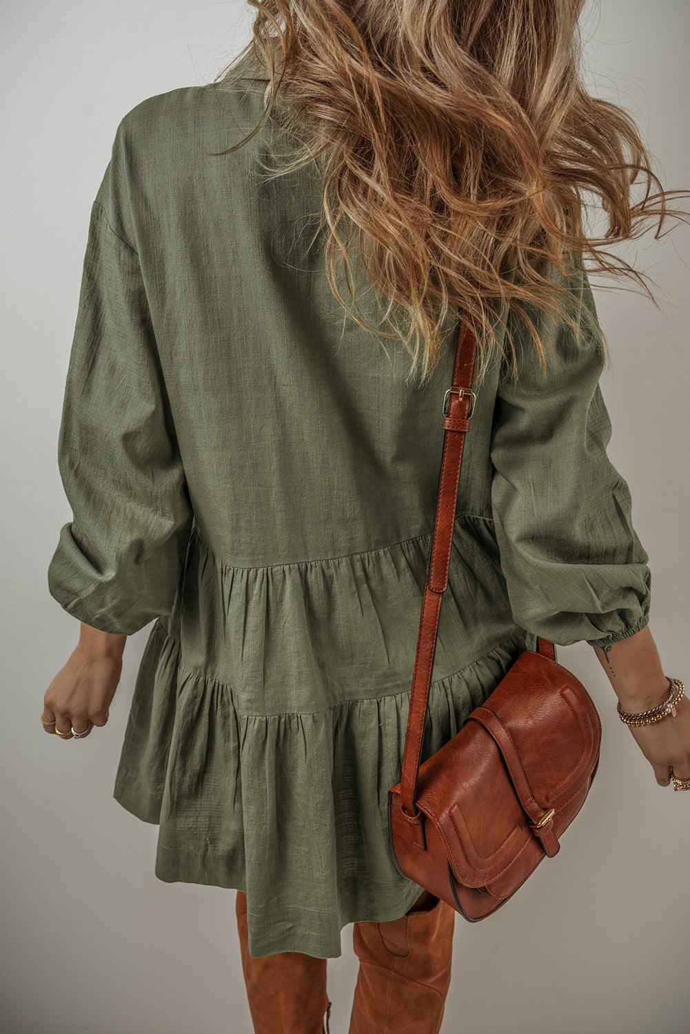 Elegante Gelaagde Jurk met Puff Mouw en Knopen - Mini Dresses - Jurkjes.co